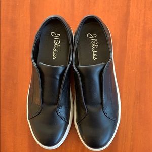 Black leather jslides sneakers